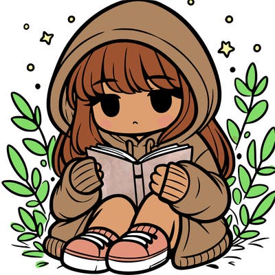 girl in oversized hoodie reading a book