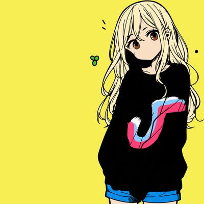 manga teen girl  in a sweater and baggy pants