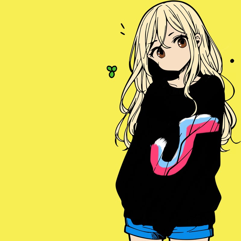 manga teen girl  in a sweater and baggy pants