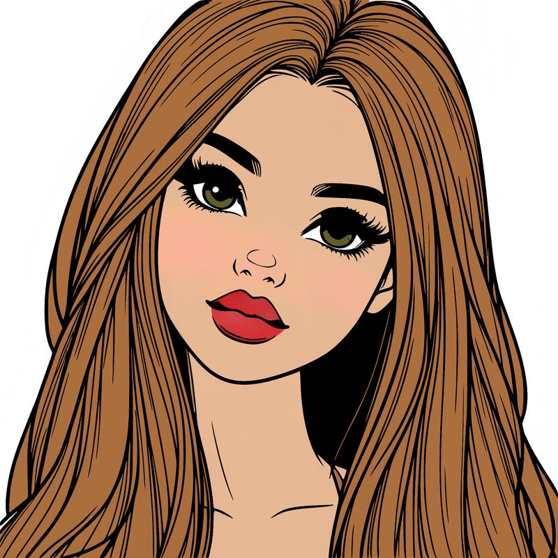 realistic teen girl with long hair and lips