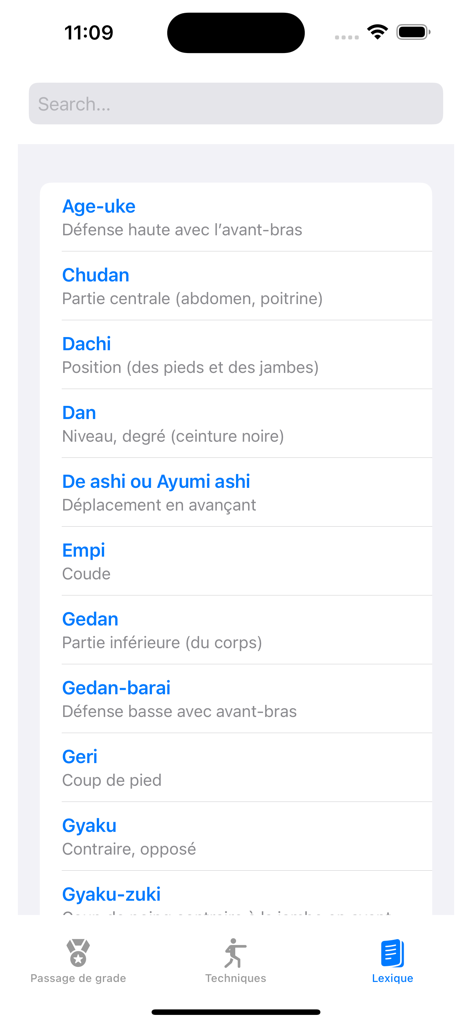 karate - A list of Japanese karate terms and their definitions in the lexicon section of the karate mobile app