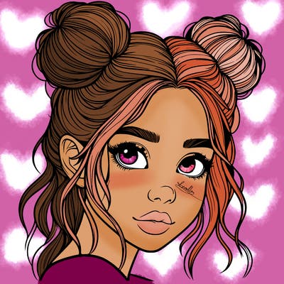 realistic girl with hair buns on her head