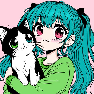 manga style girl with cat