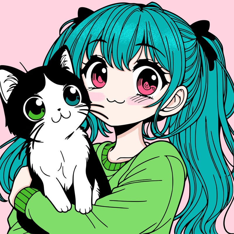 manga style girl with cat