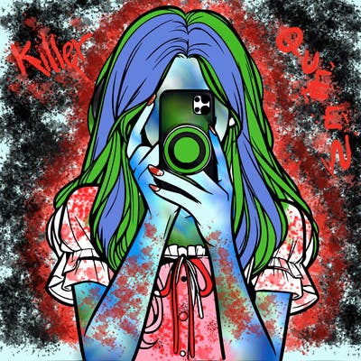 a realistic girl holding her phone taking pictures