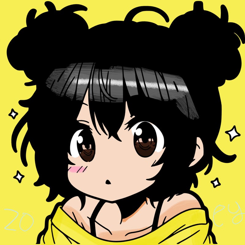 a manga girl with messy small buns