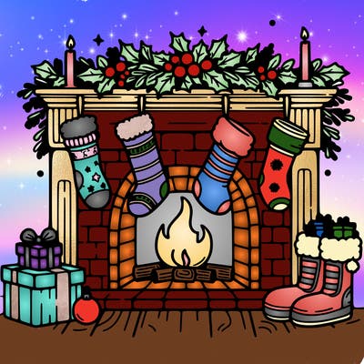 christmas fireplace with  stockings