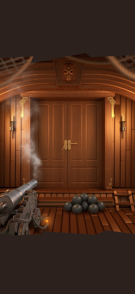 100 Doors Challenge - A pirate ship themed escape room level featuring a cannon and cannonballs in 100 Doors Challenge.
