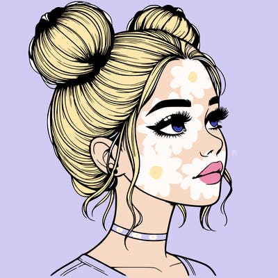 realistic girl with buns on the top of her head