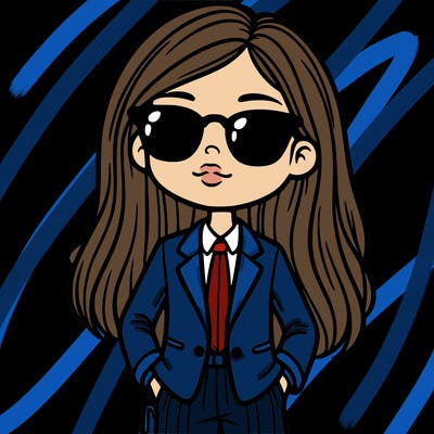 girl in a suit and shades with long hair