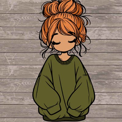 girl with baggy sweatshirt and messy bun