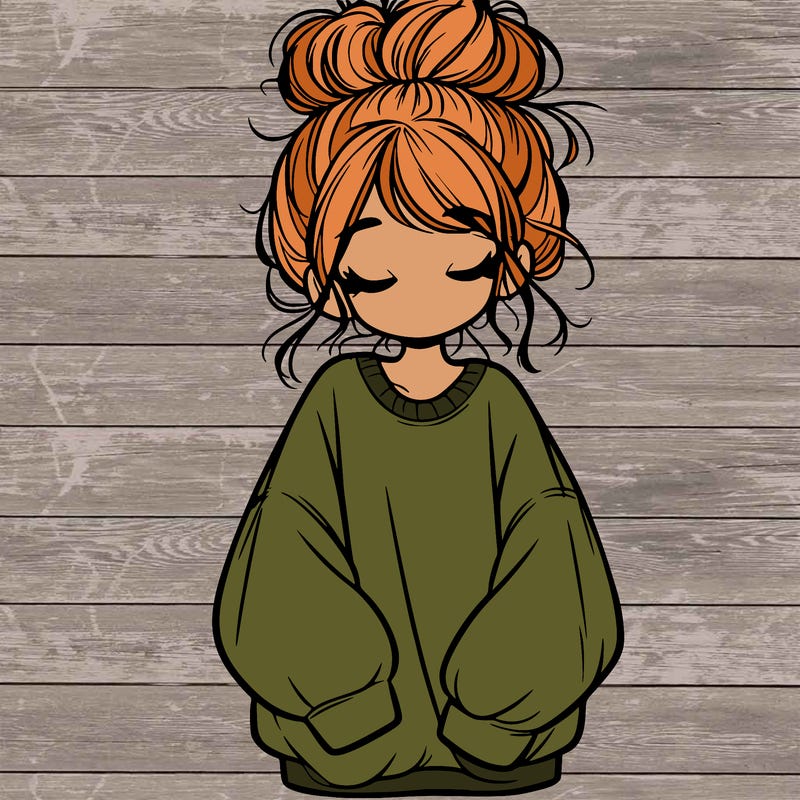 girl with baggy sweatshirt and messy bun