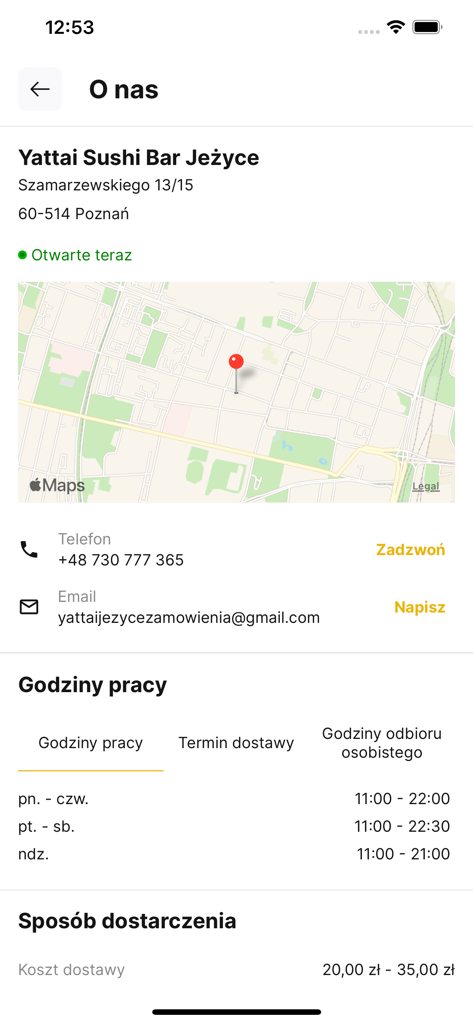 Yattai Sushi Bar - Yattai Sushi Bar location contact details and opening hours screen