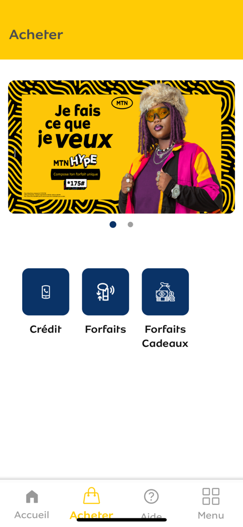 MyMTN BN - Interfaz de la tienda MyMTN BN para comprar paquetes de tiempo de aire y datos