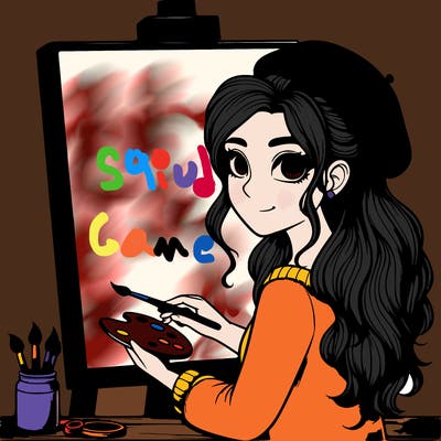 realistic girl artist painting a blank canvas