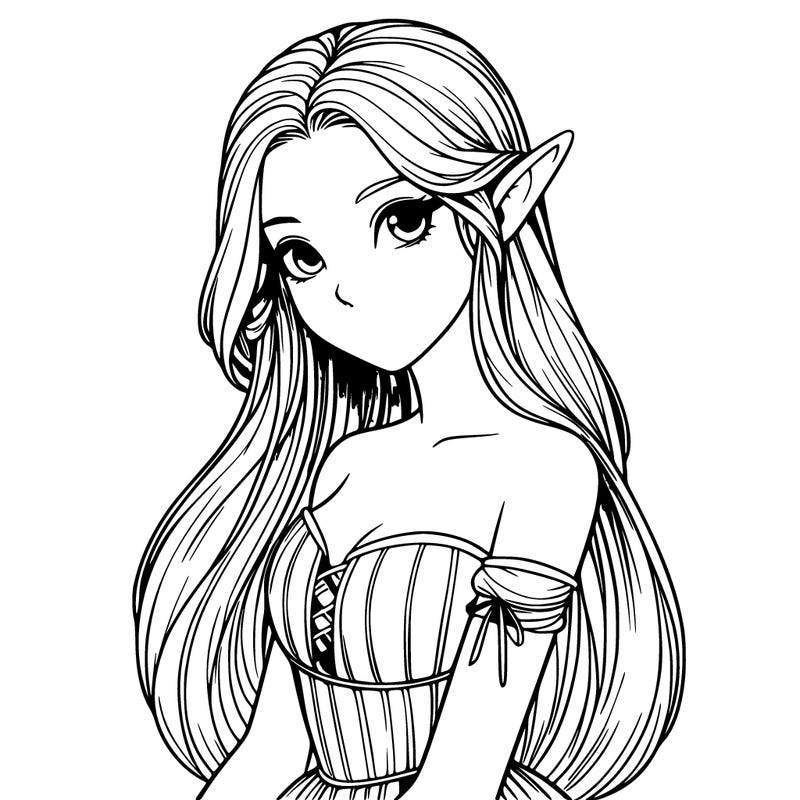 realistic nature elf with long hair and a silky dress