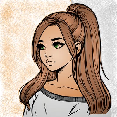 realistic girl with a high ponytail