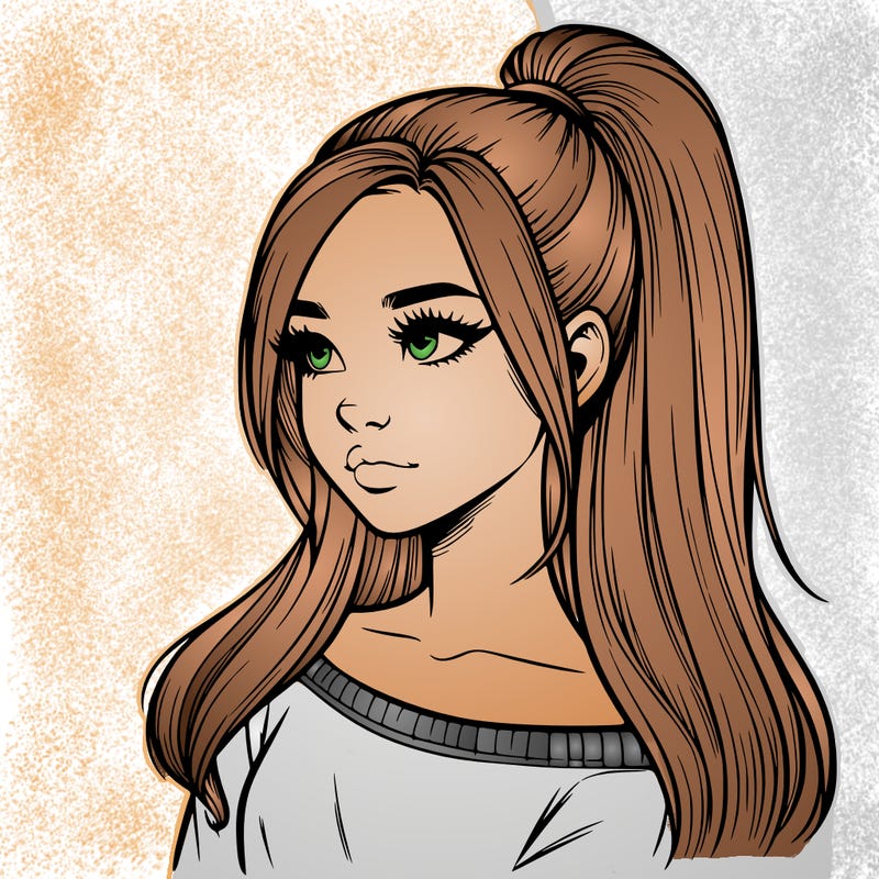 realistic girl with a high ponytail