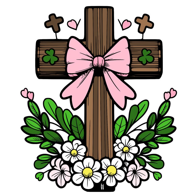 cross with flowers and bows