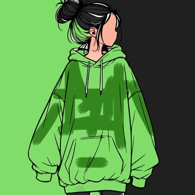 realistic girl with a oversized sweatshirt on and a bun