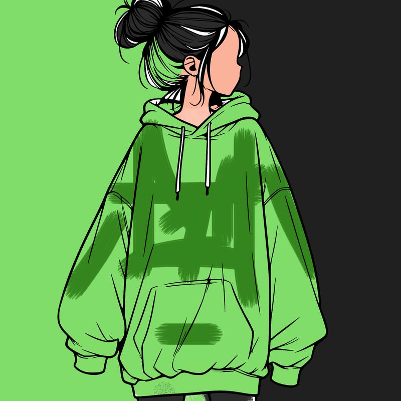 realistic girl with a oversized sweatshirt on and a bun