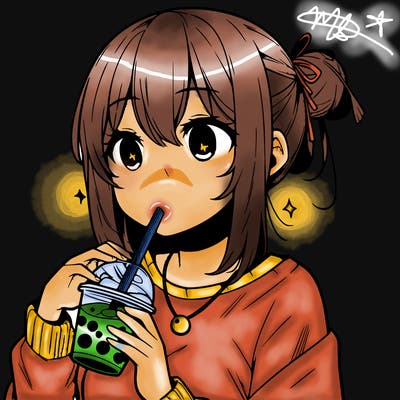 manga character drinking boba
