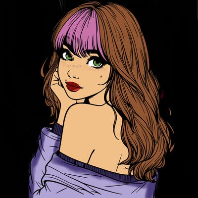 realistic girl with bangs looking over her shoulder