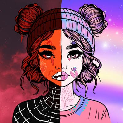 realistic girl with buns in her hair with a beanie on