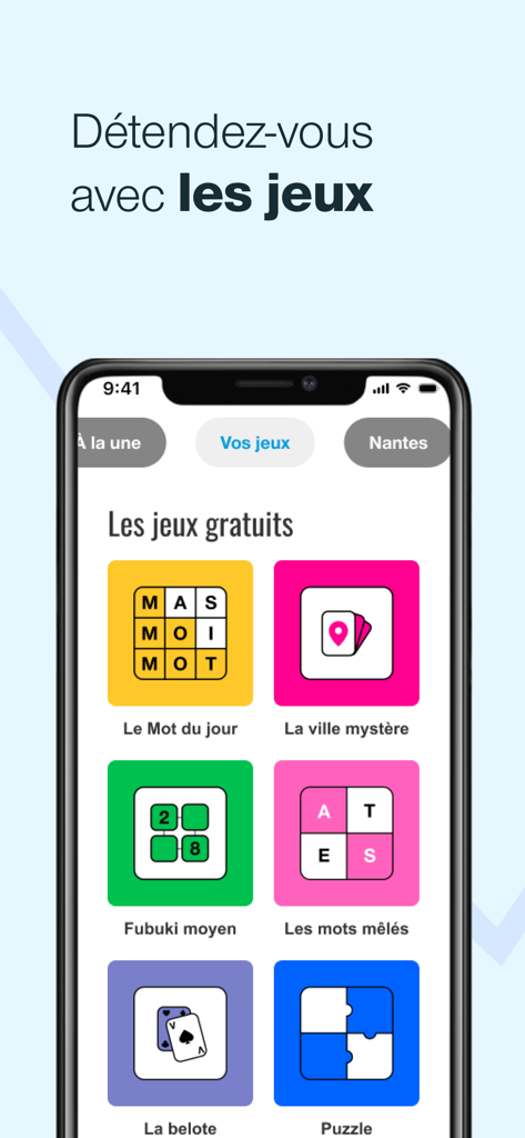 Presse Océan - Le Journal - A mobile interface of the Presse Ocean app displaying a variety of free daily mini games like puzzles and word searches