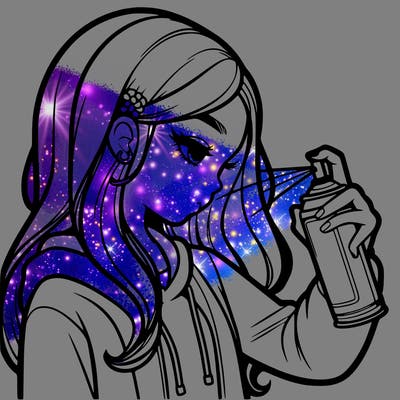 a realistic girl spray painting