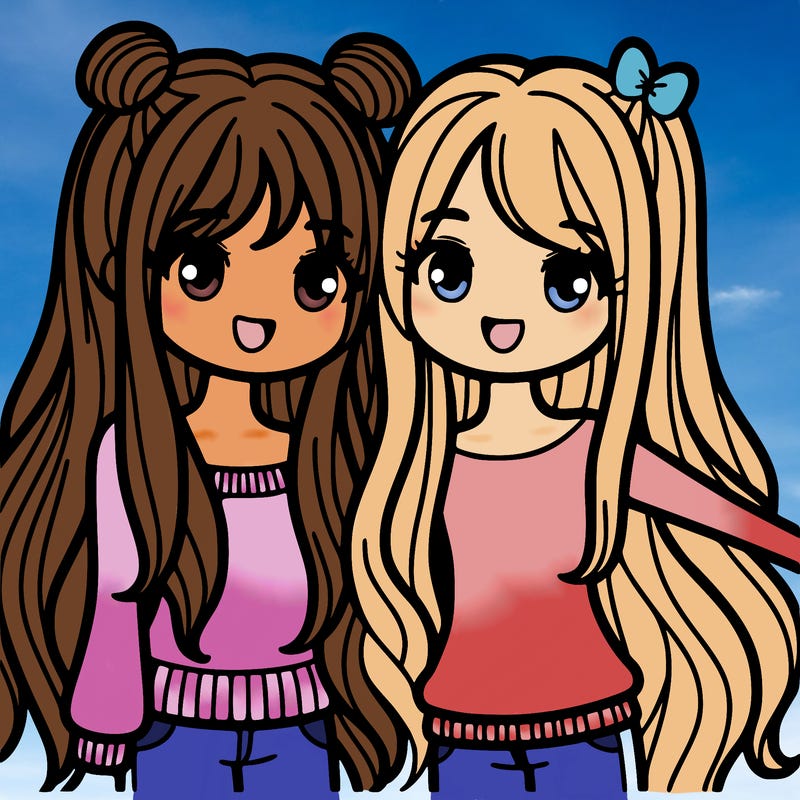 two girl bestfriends with long hair