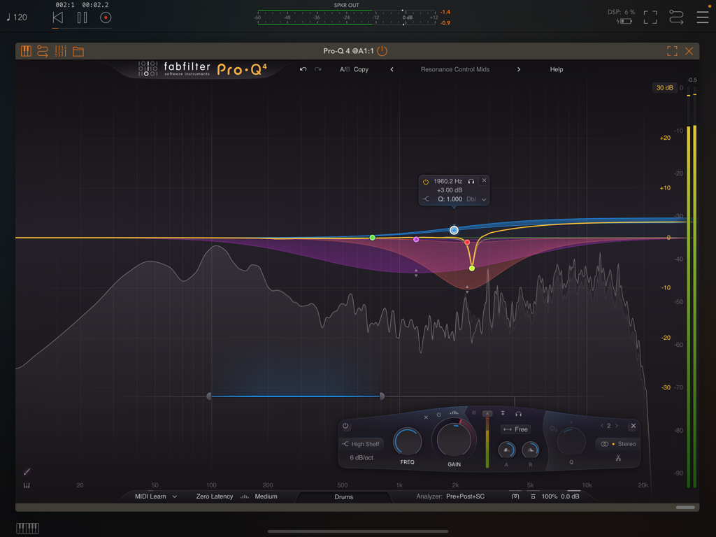 FabFilter Pro-Q 4 - FabFilter Pro-Q 4 professional equalizer interface showing frequency bands and real-time spectrum analyzer
