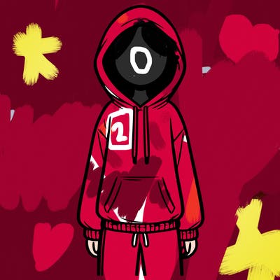 faceless girl in a tracksuit with a hood on and no hair