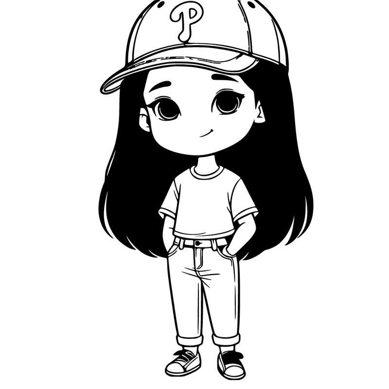 realistic girl with phillys cap and jeans