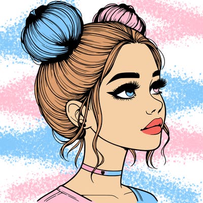 realistic girl with buns on the top of her head