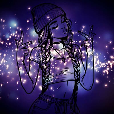 realistic teenage girl with braids and a beanie and crop top doing 🫶🏼