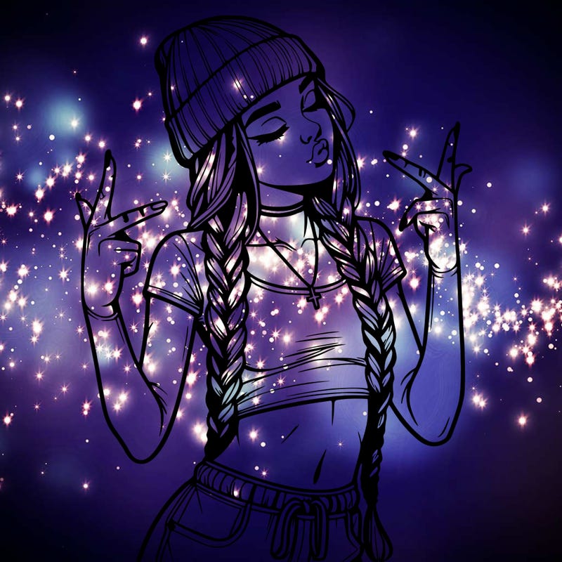 realistic teenage girl with braids and a beanie and crop top doing 🫶🏼