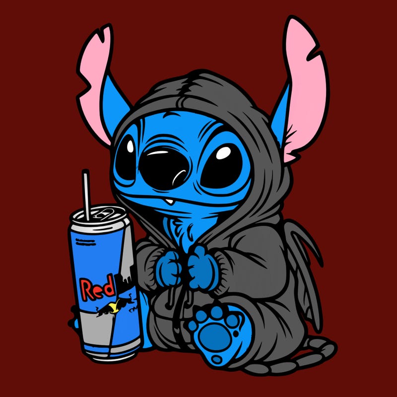 stitch a hoodie and redbull