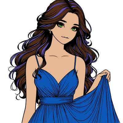 realistic girl in flowy silky prom dress