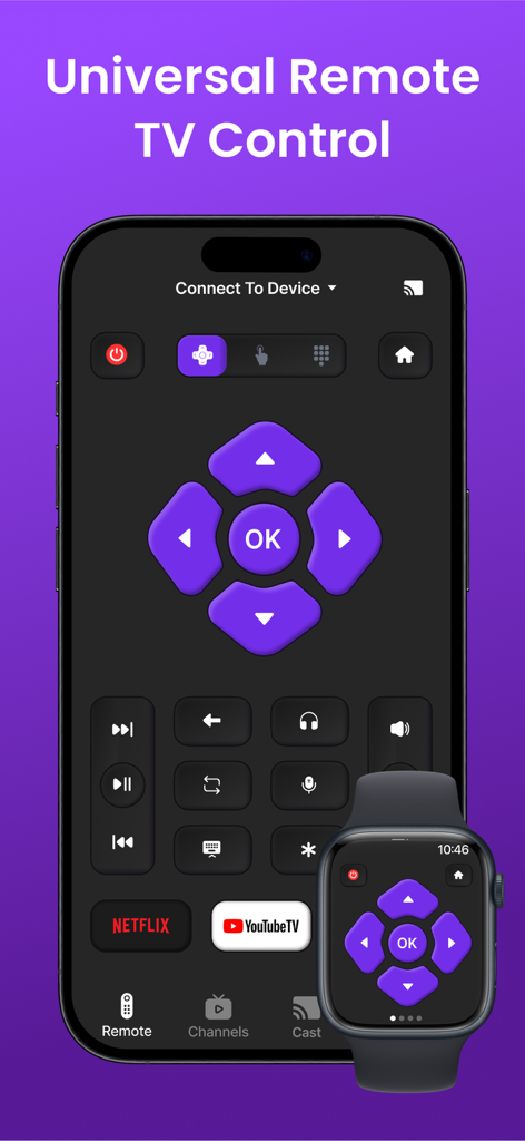 Interfaz de control remoto universal de TV en iPhone y Apple Watch