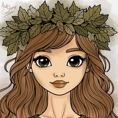 realistic girl with fall leaf crown