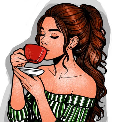 realistic woman drinking tea