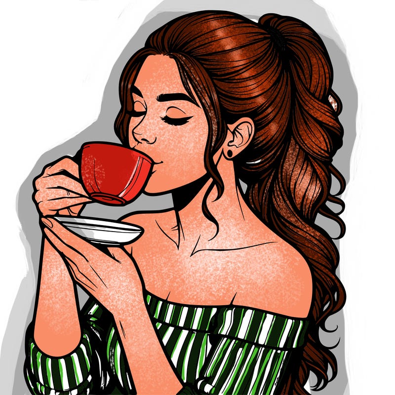 realistic woman drinking tea