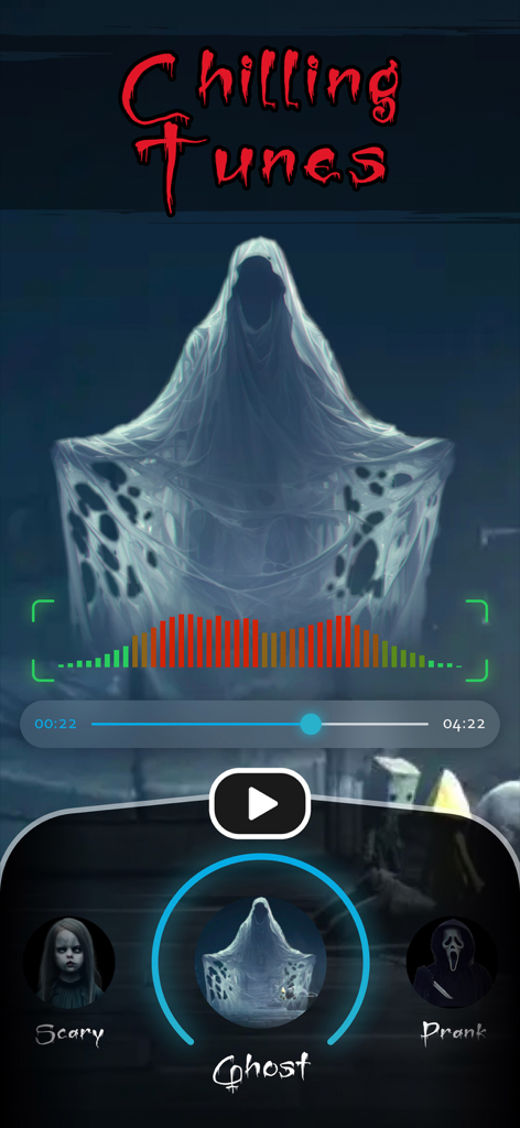 AR Spirits Box: Ghost Detector - 으스스한 비주얼과 오디오 파형이 있는 무서운 귀신 소리 플레이어 인터페이스