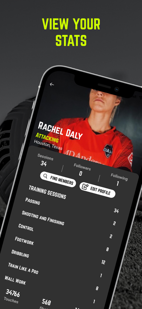 Beast Mode Soccer+ - Mobile app screen for Beast Mode Soccer plus showing player stats and training session categories.