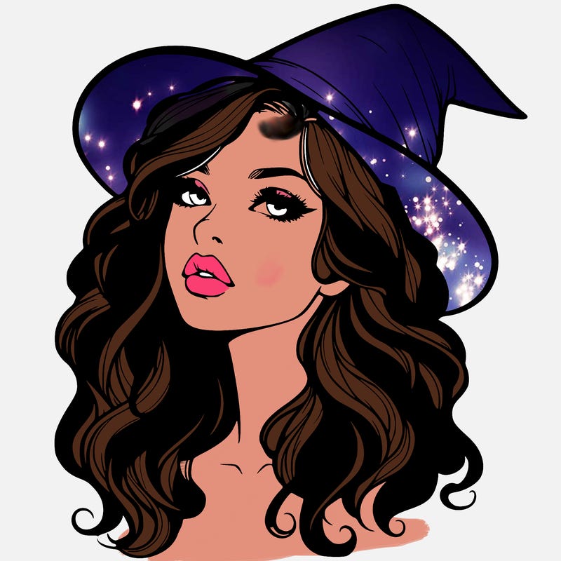 realistic witch girl with wavy hair and lips