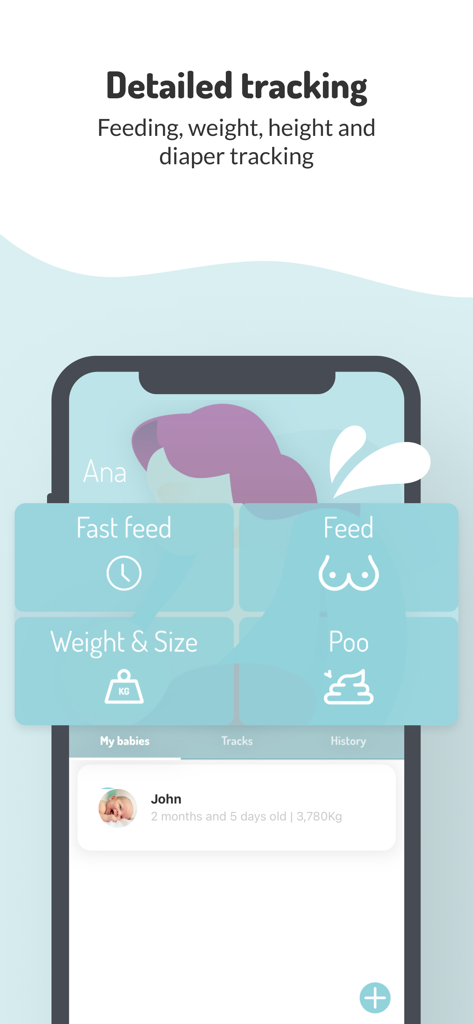 LactApp - Interfaccia mobile di LactApp per monitorare le poppate, il peso e i pannolini del bambino