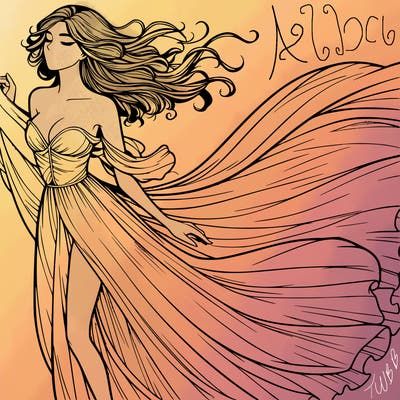 realistic woman in dress flowing the the wind