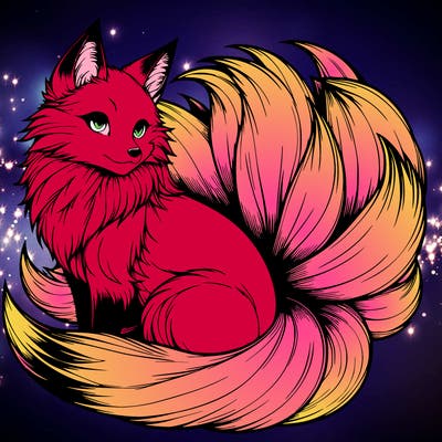 realistic detailed 9 tailed anime fox