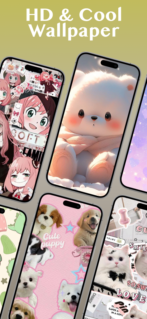 Cool Maker: Wallpaper & Font - A collection of HD aesthetic wallpapers featuring cute animals and anime characters for iPhone.